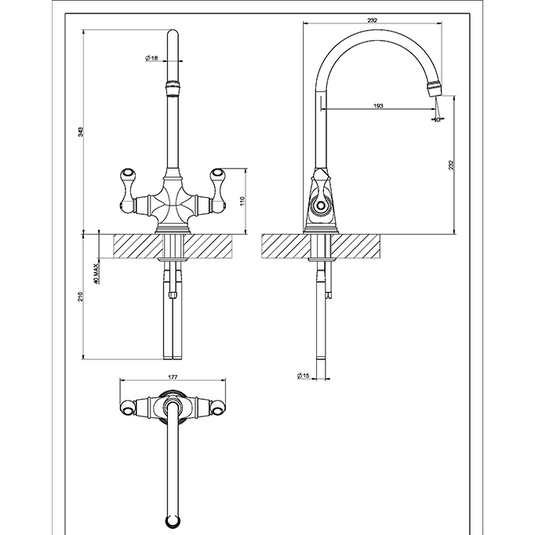 Clearwater Coriolis Twin Lever Monobloc Kitchen Sink Mixer Tap - Brushed Nickel - CO2BN - Envy Bathrooms Ltd