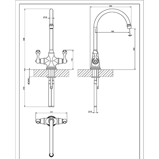 Clearwater Coriolis Twin Lever Monobloc Kitchen Sink Mixer Tap - Chrome - CO2CP - Envy Bathrooms Ltd