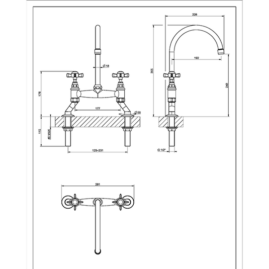 Clearwater Cottage Bridge Twin Lever Kitchen Sink Mixer Tap - Brushed Nickel - COTBN - Envy Bathrooms Ltd