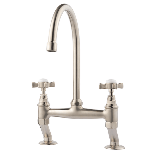 Clearwater Cottage Bridge Twin Lever Kitchen Sink Mixer Tap - Brushed Nickel - COTBN - Envy Bathrooms Ltd