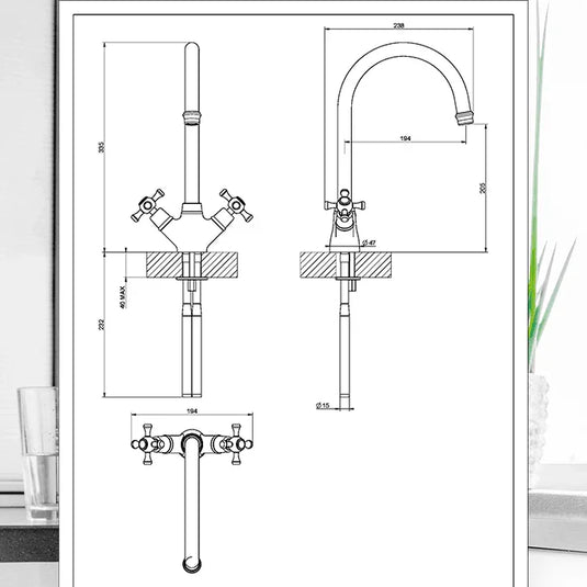 Clearwater Cottage Twin Lever Monobloc Kitchen Sink Mixer Tap - Gold - COTG - Envy Bathrooms Ltd