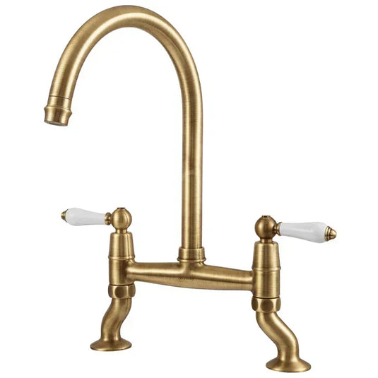 Clearwater Elegance Bridge Twin Lever Twist & Spray Kitchen Sink Mixer Tap - Brushed Bronze - ELB10BZ - Envy Bathrooms Ltd