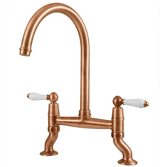 Clearwater Elegance Bridge Twin Lever Twist & Spray Kitchen Sink Mixer Tap - Brushed Copper - ELB10BC - Envy Bathrooms Ltd