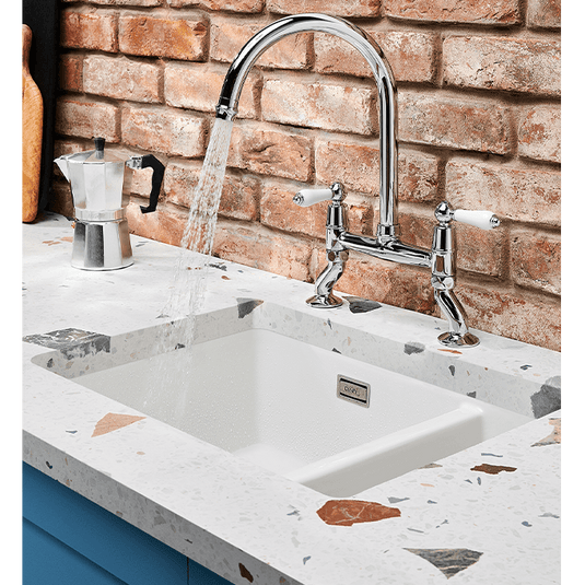 Clearwater Elegance Bridge Twin Lever Twist & Spray Kitchen Sink Mixer Tap - Chrome - ELB10CP - Envy Bathrooms Ltd