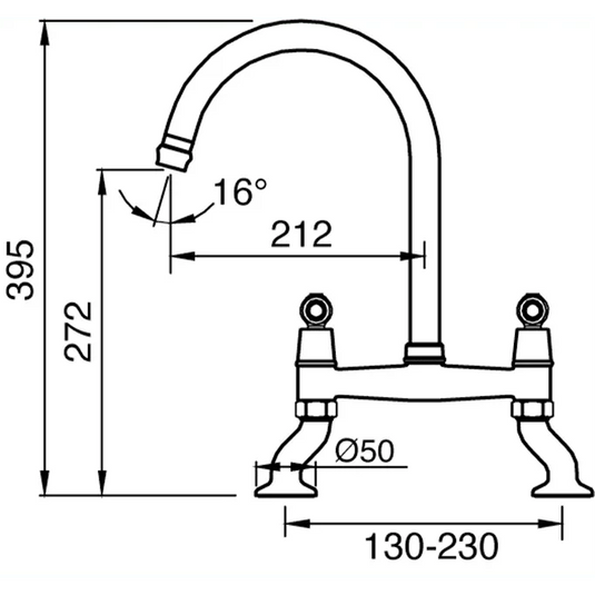 Clearwater Elegance Bridge Twin Lever Twist & Spray Kitchen Sink Mixer Tap - Chrome - ELB10CP - Envy Bathrooms Ltd