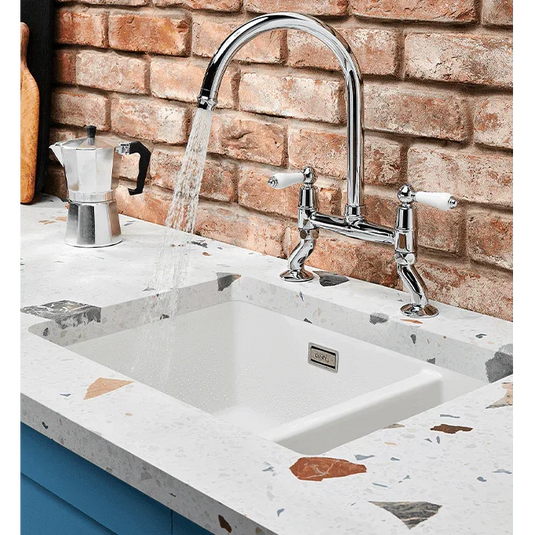 Clearwater Elegance Bridge Twin Lever Twist & Spray Kitchen Sink Mixer Tap - Chrome - ELB10CP - Envy Bathrooms Ltd