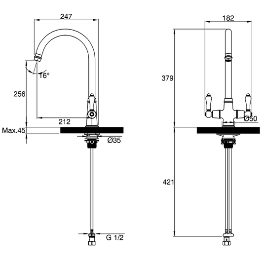 Clearwater Elegance C Twin Lever Twist & Spray Monobloc Kitchen Sink Mixer Tap - Brushed Brass - EL20BB - Envy Bathrooms Ltd