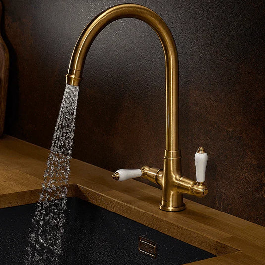 Clearwater Elegance C Twin Lever Twist & Spray Monobloc Kitchen Sink Mixer Tap - Brushed Bronze - EL20BZ - Envy Bathrooms Ltd
