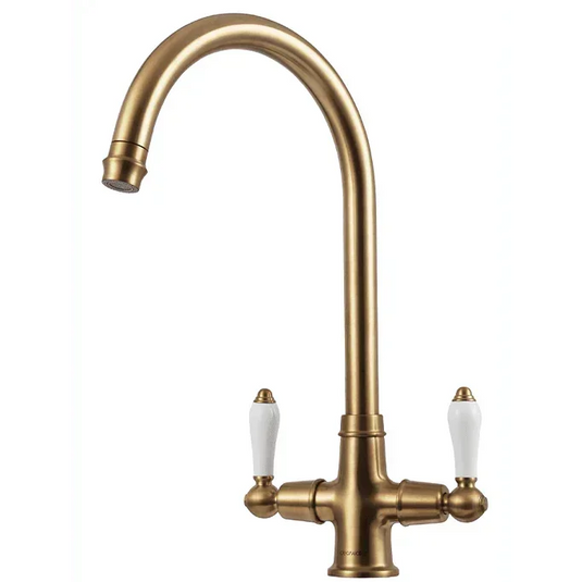 Clearwater Elegance C Twin Lever Twist & Spray Monobloc Kitchen Sink Mixer Tap - Brushed Bronze - EL20BZ - Envy Bathrooms Ltd