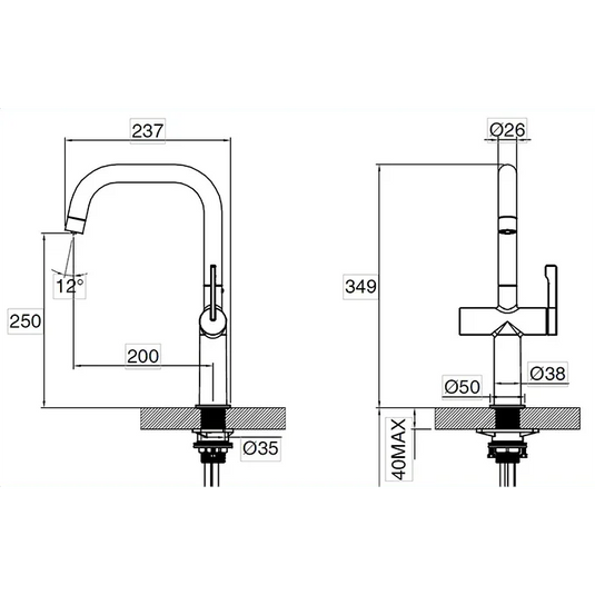 Clearwater Mariner Filtered Water Kitchen Sink Mixer Tap - Matt Black - MAL10MB - Envy Bathrooms Ltd