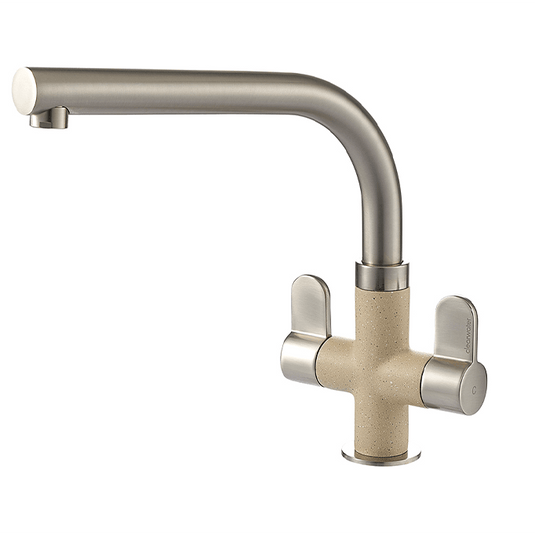Clearwater Miram Twin Lever Moonstone Monobloc Kitchen Sink Mixer Tap - Brushed Nickel - MIR2BNMS - Envy Bathrooms Ltd