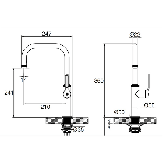 Clearwater Pioneer U Single Lever Monobloc Kitchen Sink Mixer Tap - Brushed Nickel - PIL20BN - Envy Bathrooms Ltd