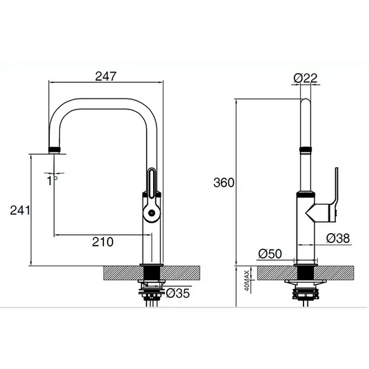 Clearwater Pioneer U Single Lever Monobloc Kitchen Sink Mixer Tap - Brushed Nickel - PIL20BN - Envy Bathrooms Ltd