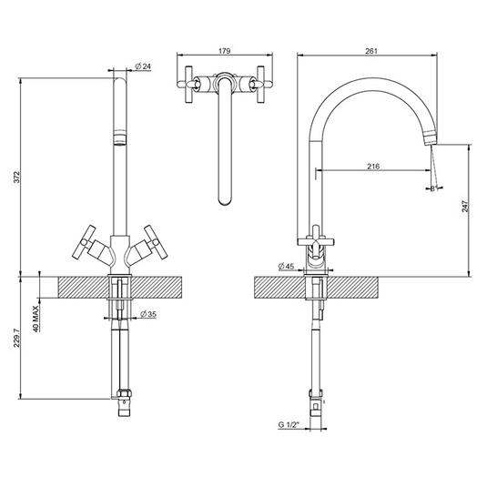 Clearwater Rossi C Twin Lever Monobloc Kitchen Sink Mixer Tap - Brushed Nickel - RO2BN - Envy Bathrooms Ltd