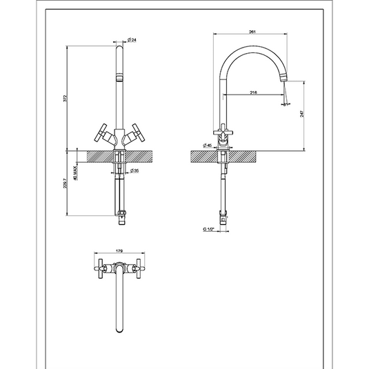 Clearwater Rossi C Twin Lever Monobloc Kitchen Sink Mixer Tap - Brushed Nickel - RO2BN - Envy Bathrooms Ltd