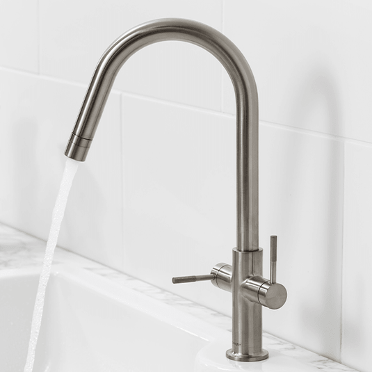 Clearwater Topaz J Dual Lever Twist & Spray Monobloc Kitchen Sink Mixer Tap - Brushed Nickel - TOP20BN - Envy Bathrooms Ltd