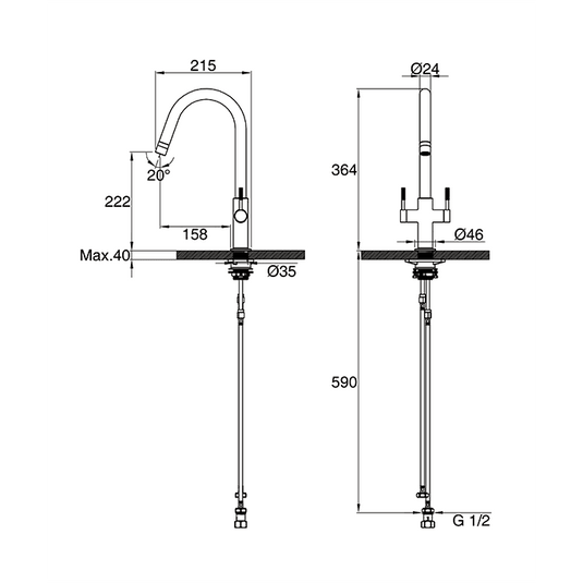 Clearwater Topaz J Dual Lever Twist & Spray Monobloc Kitchen Sink Mixer Tap - Brushed Nickel - TOP20BN - Envy Bathrooms Ltd