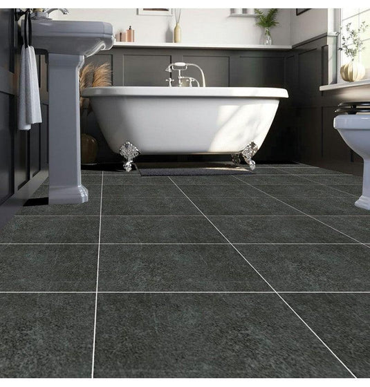 DuraPanel Tile Pattern Click Flooring - Dark Grey Stone - Envy Bathrooms Ltd