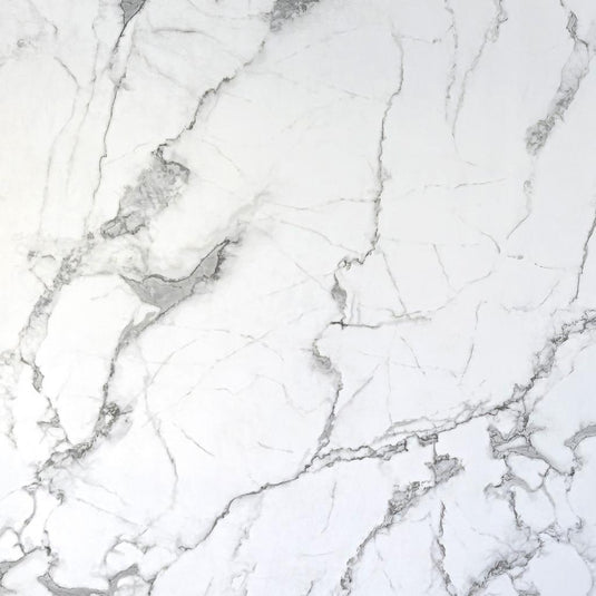 White marble surface with subtle grey veining, ideal for bathroom walls or floors.