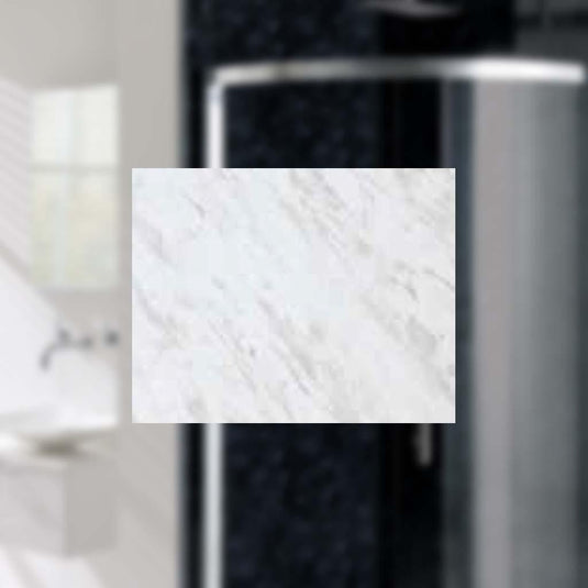White marble effect bathroom wall panel with subtle grey veining