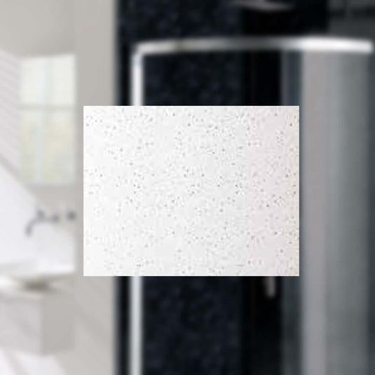 White speckled bathroom wall panel sample with subtle grey detailing