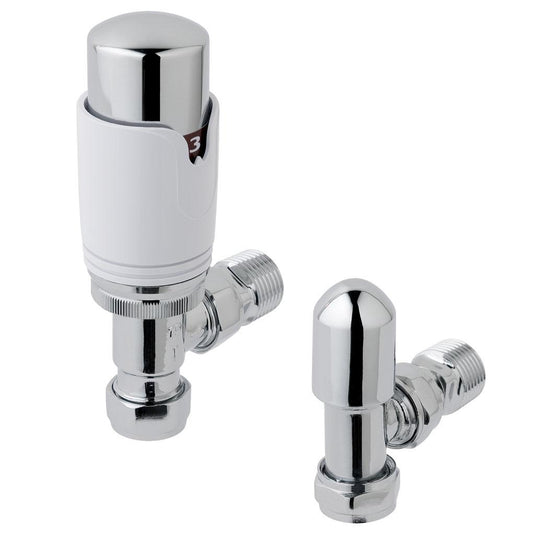 Chrome thermostatic radiator valves set for modern bathroom heating control