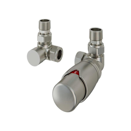 Eastbrook 15mm Corner TRV and Lockshield Valve Brushed Nickel | 54.0067