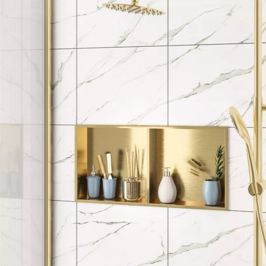 Eastbrook 600 x 300mm Shower Niche with Shelf Brushed Brass | 52.724 - Envy Bathrooms Ltd
