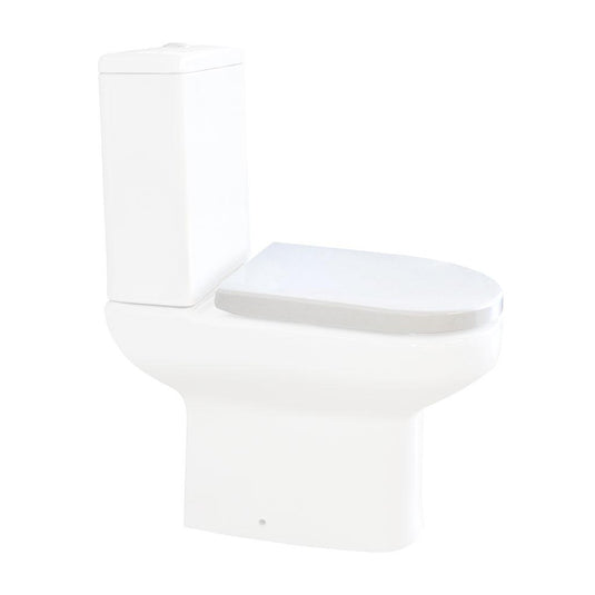 Modern white close-coupled toilet with soft-close seat, ceramic bathroom fixture