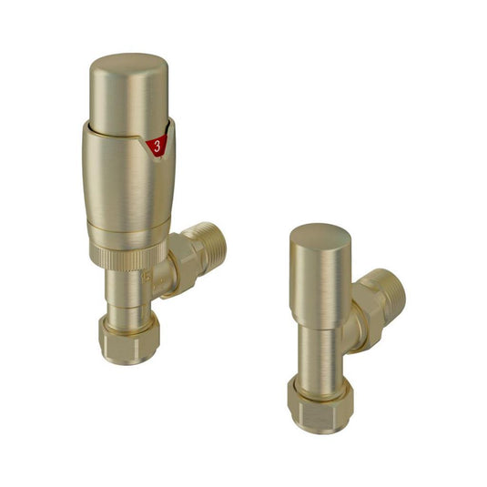 Eastbrook Angled TRV and Lockshield Valve 15mm Brushed Brass | 54.0030