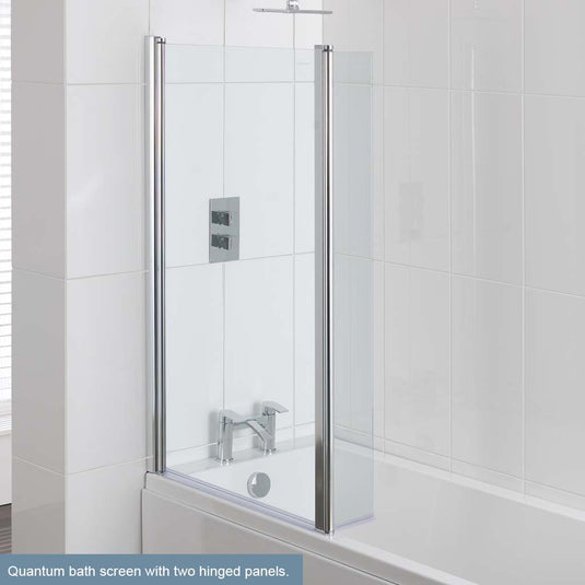 Eastbrook Beaufort 1440 x 155mm L-Shaped Bath Screen (6mm) with Towel Rail Chrome Profiles | 69.0141