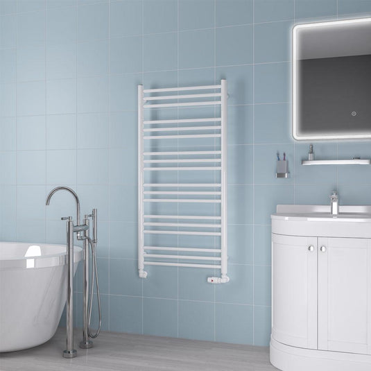 Eastbrook Biava 1200 x 600mm Round Towel Rail Gloss White | 41.0161