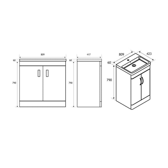 Eastbrook Cavone 800mm Door Base Vanity Unit High Gloss White | 36.0052