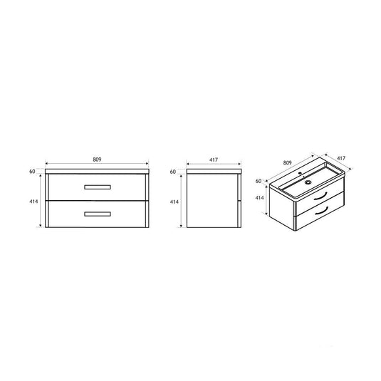 Eastbrook Cavone 800mm Wall Hung Drawer Vanity Unit High Gloss White | 36.0039