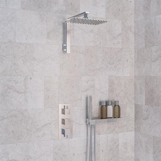 Eastbrook Concealed Valve, Rectangle Shower Head, Square Shower Arm & Shower Shelf - Chrome - BND007 - Envy Bathrooms Ltd