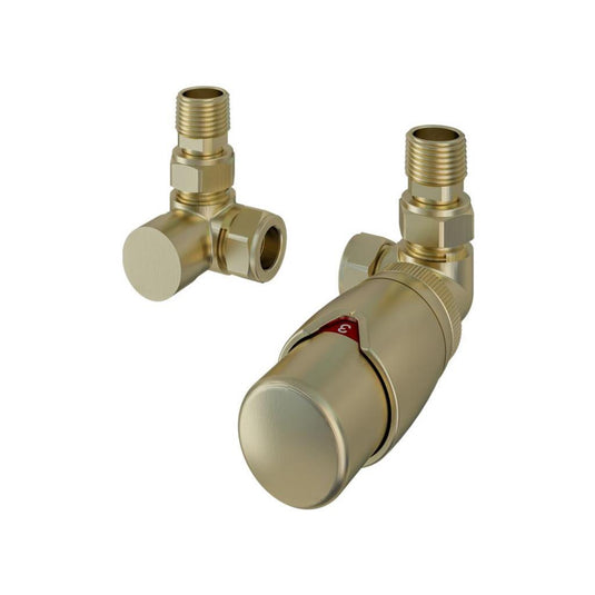 Eastbrook Corner TRV and Lockshield Valve 15mm Brushed Brass | 54.0031