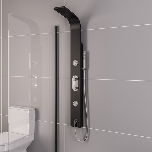 Eastbrook Derwent Shower Panel with Thermostatic Valve, Body Jets, Round Shower Handset & Hose Black | 80.0003