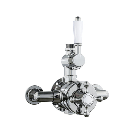 Eastbrook Exposed Traditional Twin Thermostatic Shower Valve with Ball Handles White/Chrome | 68.0047