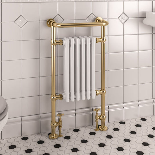 Eastbrook Isbourne Traditional 940 x 507mm Towel Radiator Brushed Brass / Gloss White | 41.0809