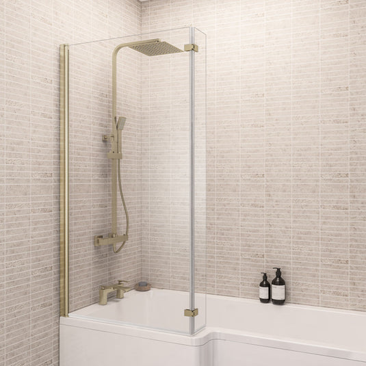 Eastbrook L-Shaped Bath Screen 1400x835mm Left Hand Brushed Brass | 49.2012