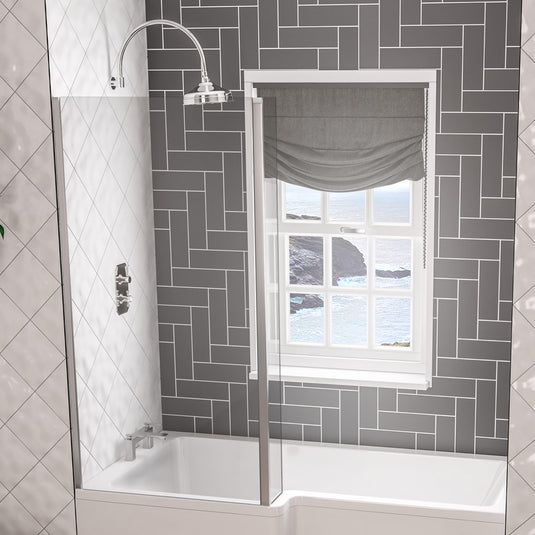 Eastbrook L-Shaped Bath Screen 1400x835mm Left Hand Chrome | 49.2007