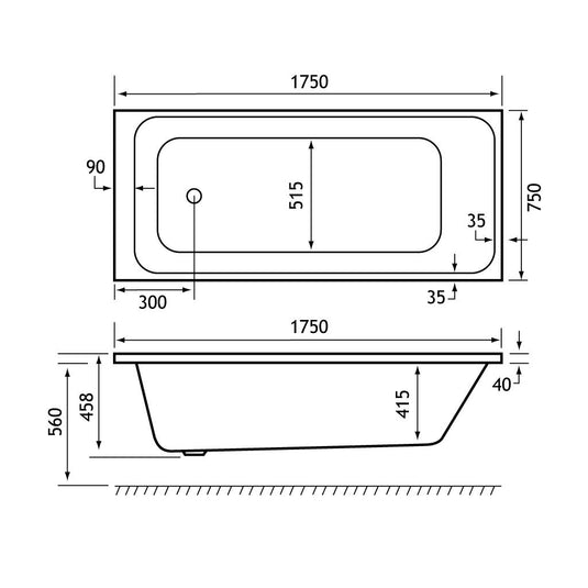 Eastbrook Malin Single Ended 1750 x 750mm  Beauforte Bath White | 42.1066