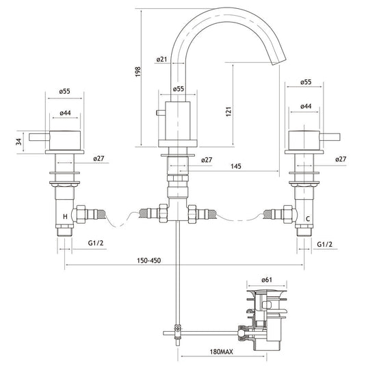 Eastbrook Meriden 3 Tap Hole Basin Mixer Tap Set Chrome | 98.2034