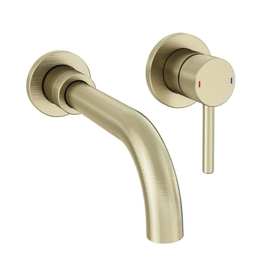 Eastbrook Meriden Wall Mounted Basin Mixer Tap Curved Spout Brushed Brass | 98.2009