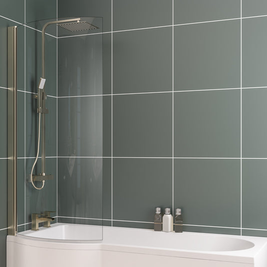 Eastbrook P-Shaped Bath Screen 1400x735mm Left Hand Brushed Brass | 49.2005