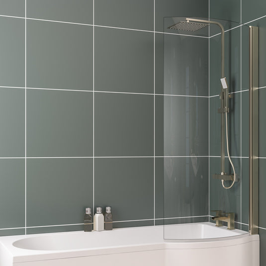 Eastbrook P-Shaped Bath Screen 1400x735mm Right Hand Brushed Brass | 49.2006
