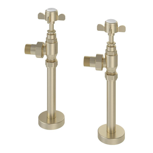 Eastbrook Pair of Traditional Radiator Valves + Tails Brushed Brass | 41.0710