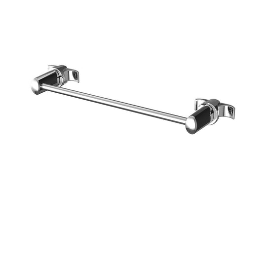 Chrome wall-mounted bathroom towel rail with modern cylindrical brackets