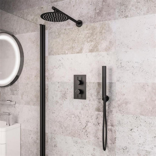 Eastbrook Round Thermostatic Shower Bundle with Shower Head, Valve & Handset - Black - BND015 - Envy Bathrooms Ltd