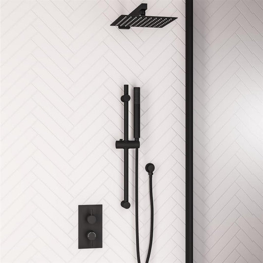 Eastbrook Round Thermostatic Shower Bundle with Shower Head, Valve, Round Riser Kit & Handset - Black - BND021 - Envy Bathrooms Ltd